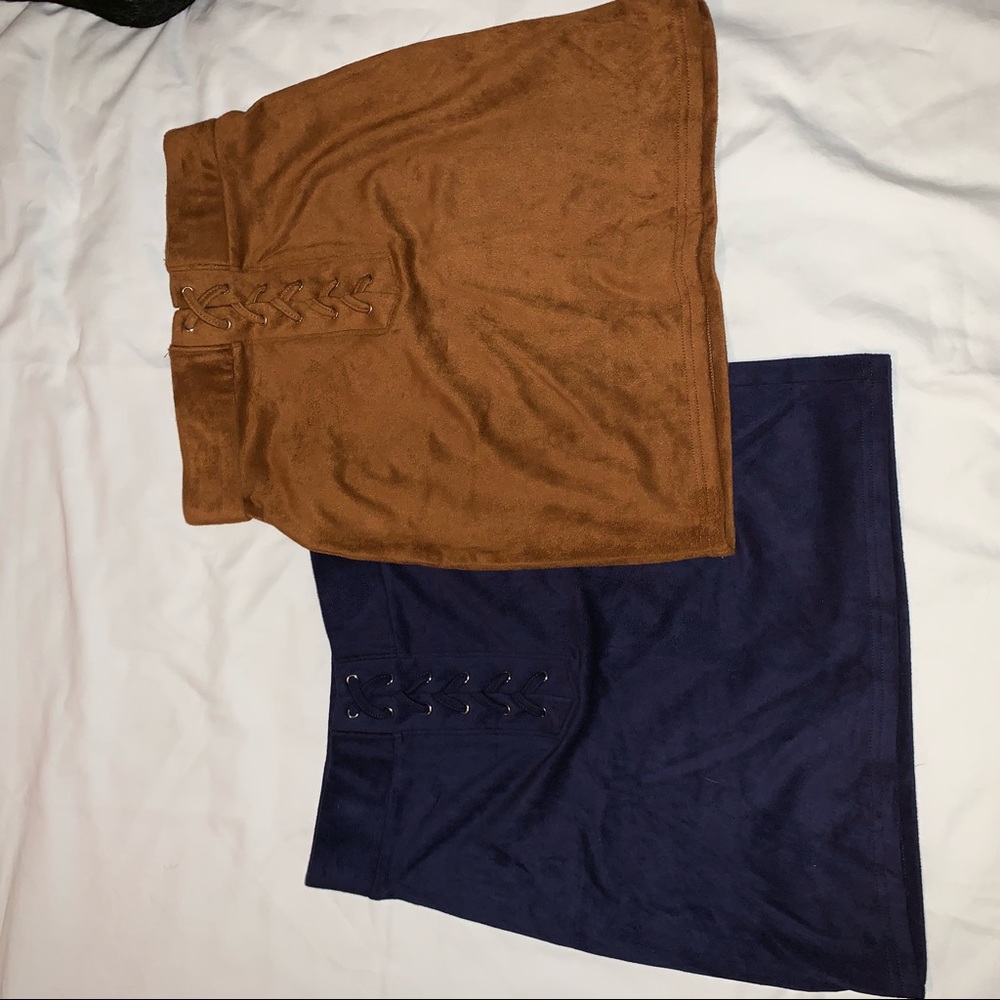 Navy and Tan Suede Skirts